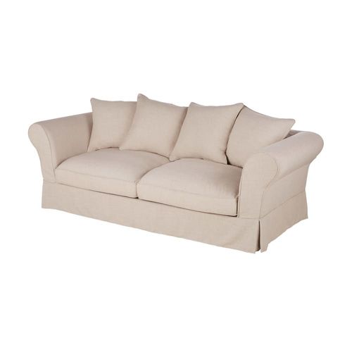 Canapé 2 Places En Tissu Beige Effet Lin