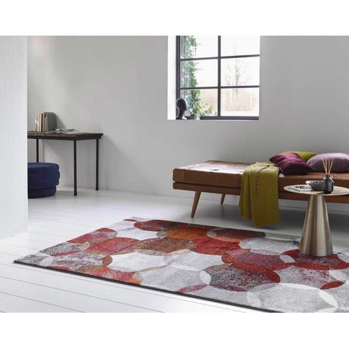 Tapis Motif Cercles Vintage Rouge/Gris Pour Salon, Chambre 170x120