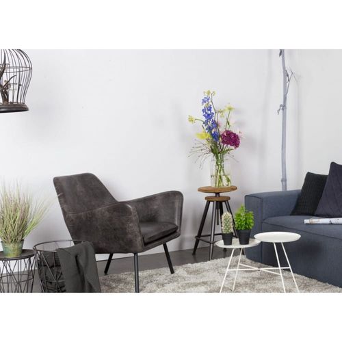 Fauteuil Lounge Aspect Cuir Vintage Gris Très Foncé