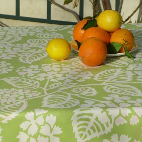 Nappe Coton Enduit Verte Carrée 160 X 160 Cm