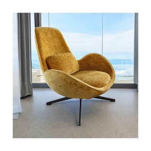 Fauteuil Rotatif En Velours Jaune Moutarde
