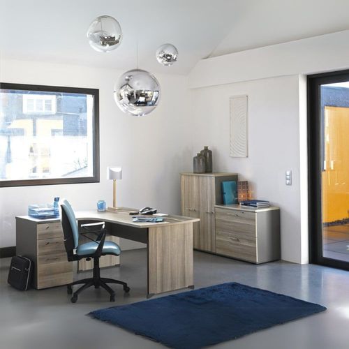 Bureau Compact 90° Côté Gauche - Effet Bois Foncé