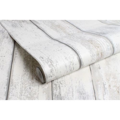 Papier peint bois grainé blanc 1005x52cm