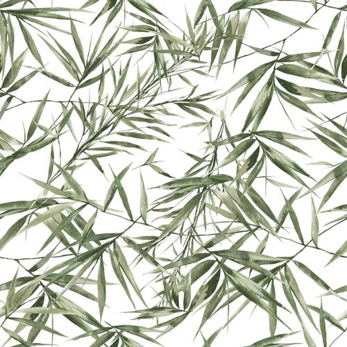 Papier peint intissé feuilles de bambou vert blanc 1005x52cm