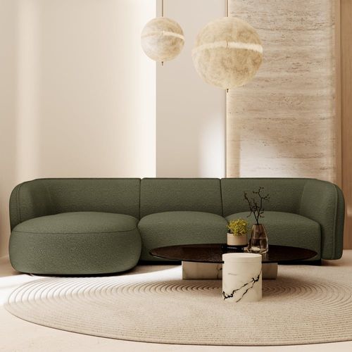 Canapé D'angle Gauche 5 Places En Bouclette Vert Olive