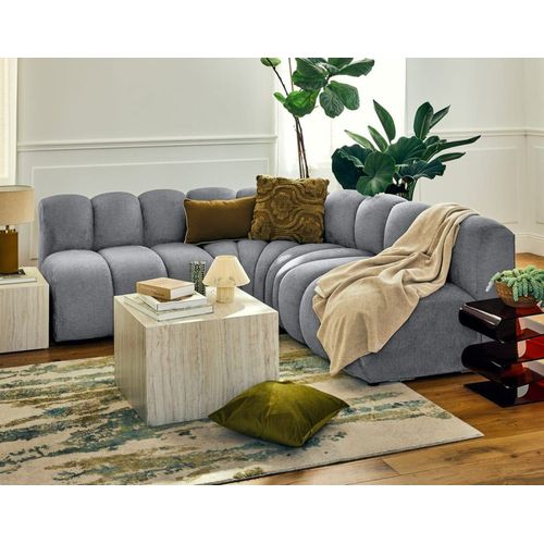 Canapé Modulable 4 Places Angle Réversible En Tissu Texturé Gris