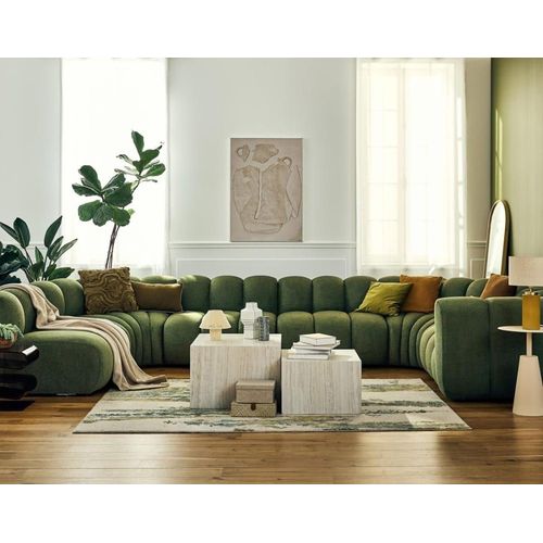 Canapé Modulable 7 Places Angle Gauche En Tissu Texturé Vert