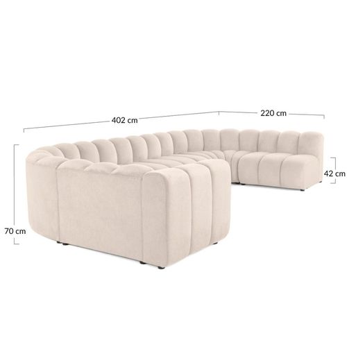 Canapé Modulable 7 Places Angle Droit En Tissu Texturé Rose