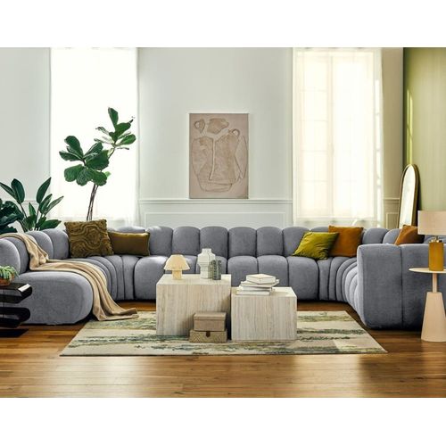 Canapé Modulable 7 Places Angle Gauche En Tissu Texturé Gris