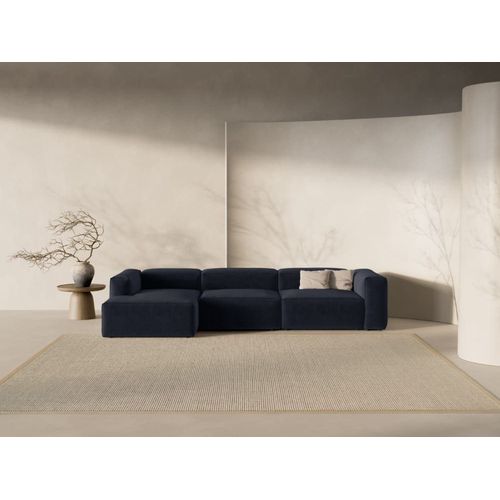 Canapé D'angle Gauche 4 Places Tissu Structurel Bleu Marine