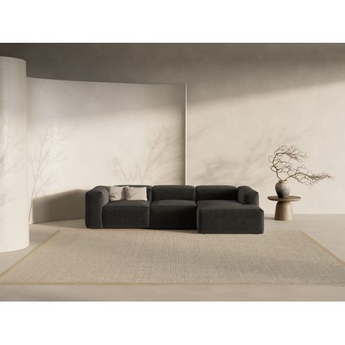 Canapé D'angle Droit 3 Places Tissu Structurel Noir