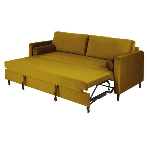 Canapé Convertible 3/4 Places En Velours Jaune