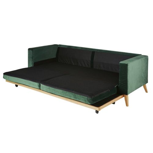 Canapé Convertible Style Scandinave 3/4 Places En Velours Vert