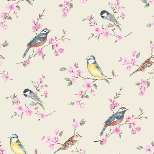 Papier peint intissé oiseaux sur branches rose taupe 1005x52cm