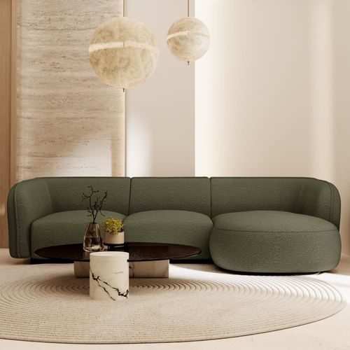 Canapé D'angle Droit 5 Places En Bouclette Vert Olive