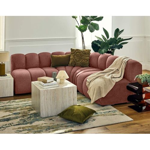 Canapé Modulable 4 Places Angle Réversible En Tissu Texturé Rose