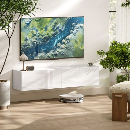 Meuble Tv Suspendu 2 Placards À Portes Blanc