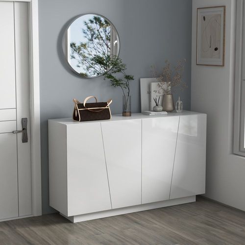Meuble De Rangement Placards À Portes Étagère Réglable Blanc Brillant