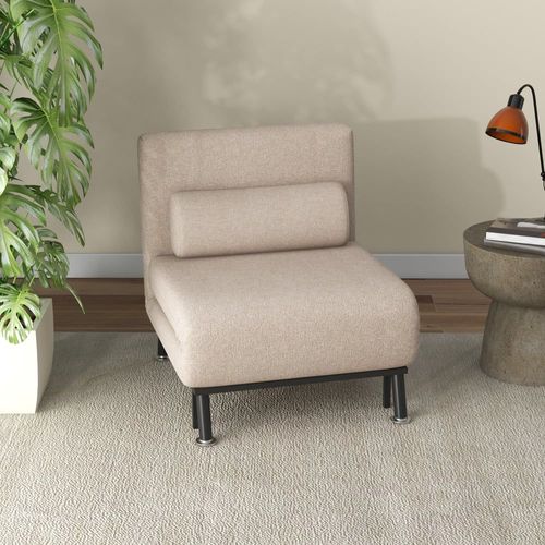 Fauteuil Convertible 1 Place Dossier Réglable Tissu En Lin Beige