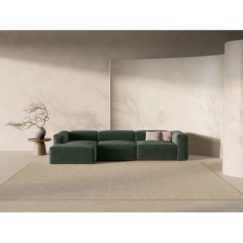 Canapé D'angle Gauche 4 Places Tissu Structurel Vert Mousse