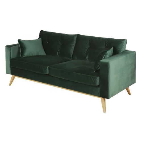 Canapé Style Scandinave 3/4 Places En Velours Vert