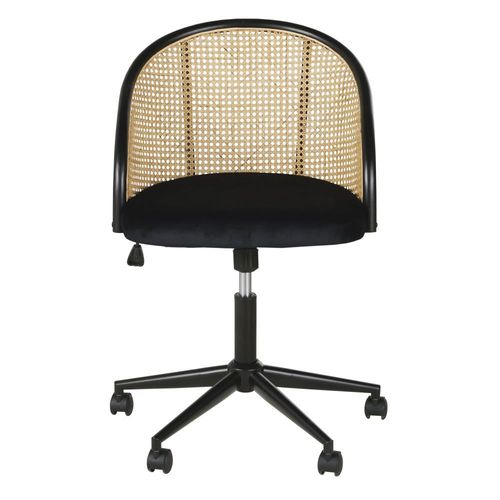 Chaise De Bureau À Roulettes En Velours Noir Cannage En Rotin