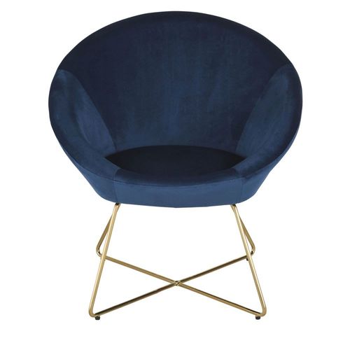 Fauteuil En Velours Bleu Et Pieds En Acier