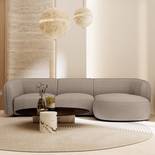 Canapé D'angle Droit 5 Places En Bouclette Taupe