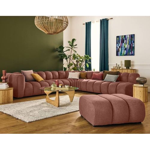 Canapé Modulable 5 Places Angle Droit En Tissu Texturé Rose
