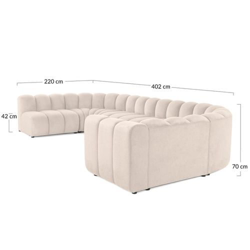 Canapé Modulable 7 Places Angle Gauche En Tissu Texturé Rose