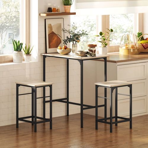 Ensemble Table De Bar Avec 2 Tabourets En Acier Effet Bois Naturel