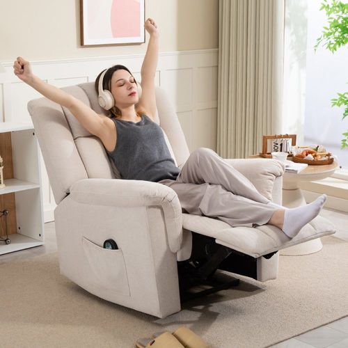 Fauteuil Relax Électrique Massant Et Chauffant Tissu Chenille Beige