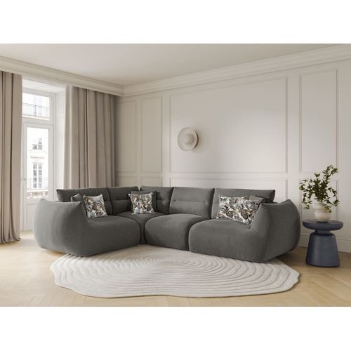 Canapé D'angle Gauche Modulable 5 Places Tissu Structurel Gris Foncé