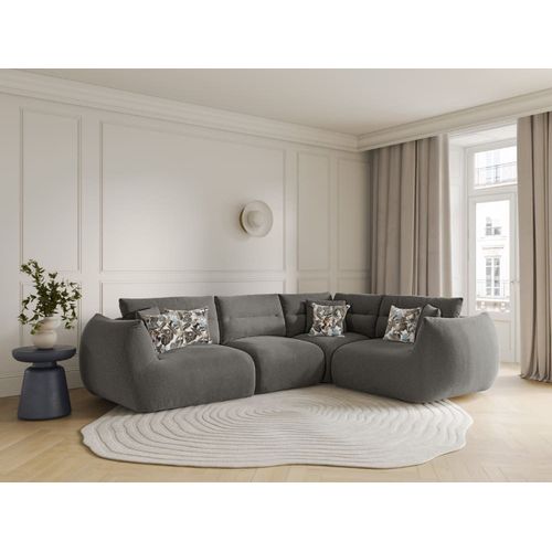 Canapé D'angle Droit Modulable 5 Places Tissu Structurel Gris Foncé