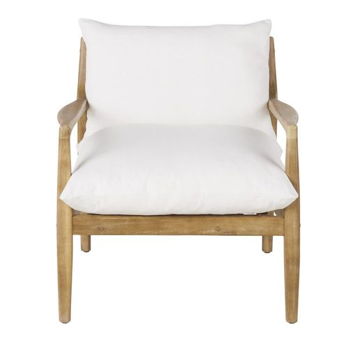Fauteuil En Bois D'acacia Coussins En Coton Et Lin Écrus