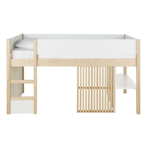 Lit Cabane Surelevé Enfant 90x190 Blanc Et Beige