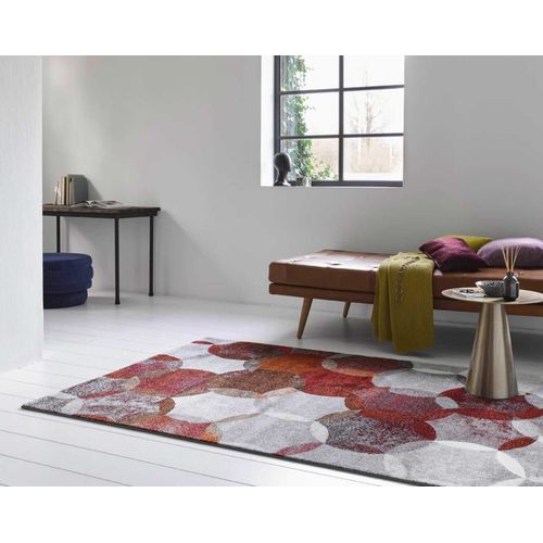 Tapis Motif Cercles Vintage Rouge/Gris Pour Salon, Chambre 290x200