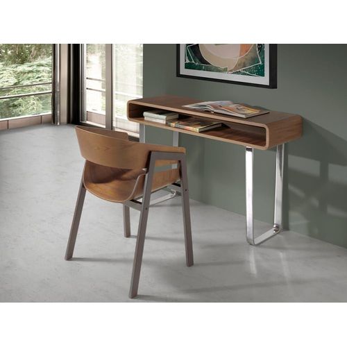 Console En Effet Bois Noyer Et Acier Chromé