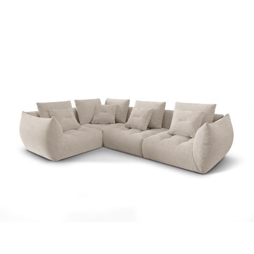 Canapé D'angle Gauche Modulaire 3 Places Tissu Structurel Beige Foncé