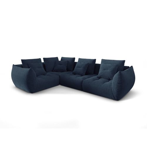 Canapé D'angle Gauche Modulaire 3 Places Tissu Structurel Bleu Foncé
