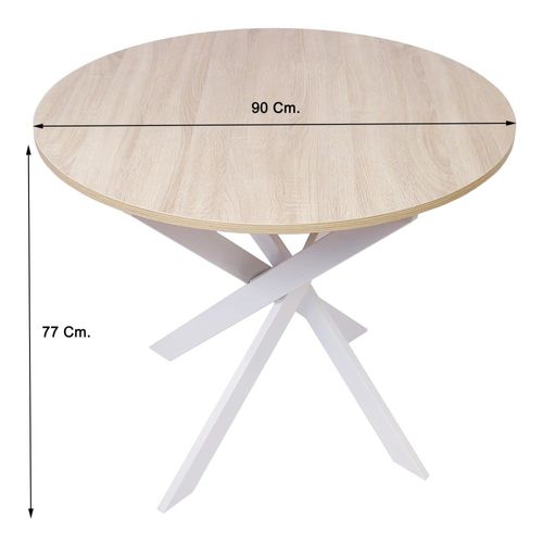 Table À Manger Ronde Effet Bois De Chêne Et Blanc 90x90x77cm