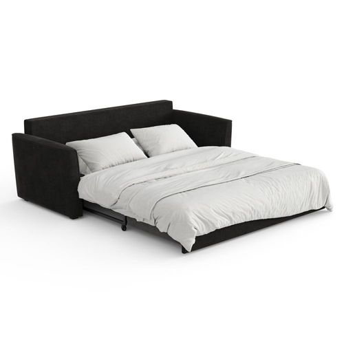 Canapé Convertible 3 Places Tissu Tramé Touché Doux Noir 180cm