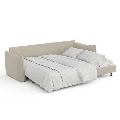 Canapé Convertible 3 Places Tissu Tramé Beige 213cm