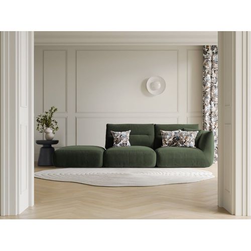 Canapé Modulable Gauche 4 Places Tissu Structurel Vert Mousse