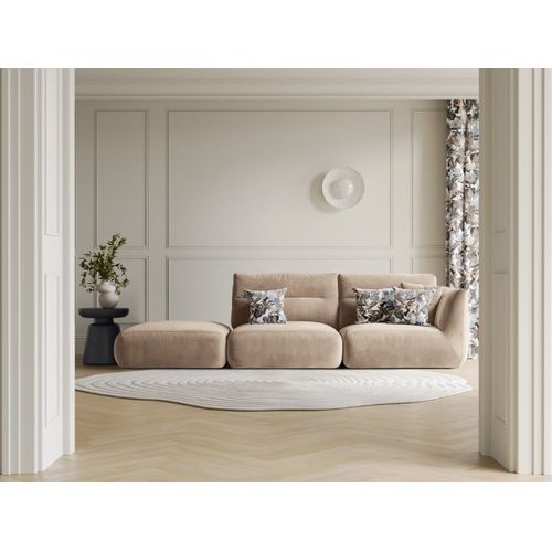 Canapé Modulable Gauche 4 Places En Velours Amande Beige