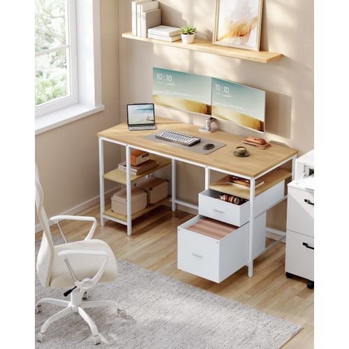 Bureau D’Ordinateur 60 X 140 X 76 Cm Couleur Chêne Naturel Et Blanc