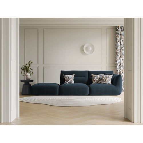 Canapé Modulable Gauche 4 Places Tissu Structurel Bleu Marine