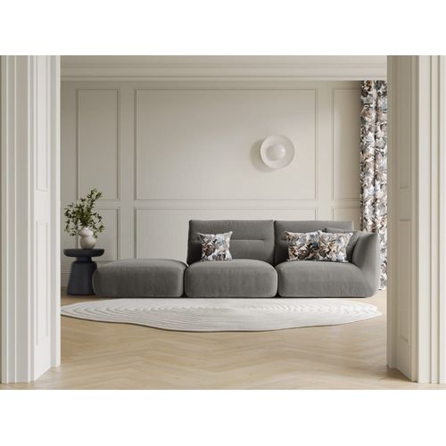 Canapé Modulable Gauche 4 Places Tissu Structurel Gris Foncé