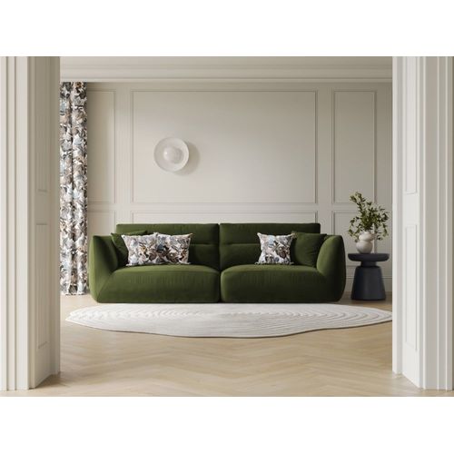 Canapé Modulable 4 Places En Velours Vert Armée