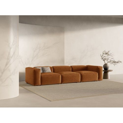 Canapé Modulaire 4 Places En Tissu Structurel Gris Brun